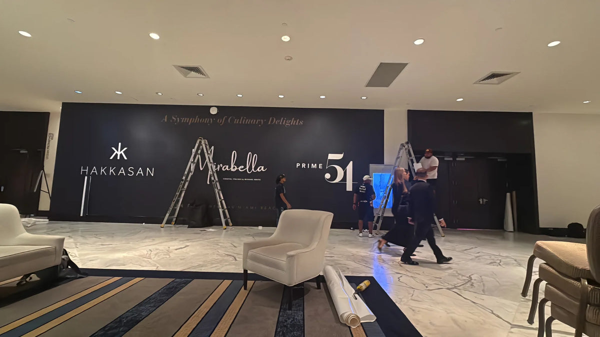 Prime 54 and Hakkasan hospitality wall graphics during installation